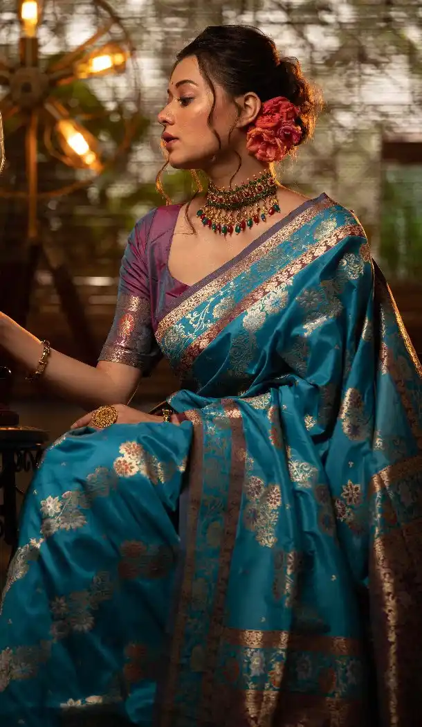 Blue Traditional Soft Banarasi Silk Saree with Weaving Work – 215108