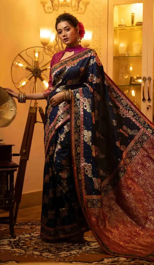 Navy Blue Soft Banarasi Silk Weaving Saree – 215111