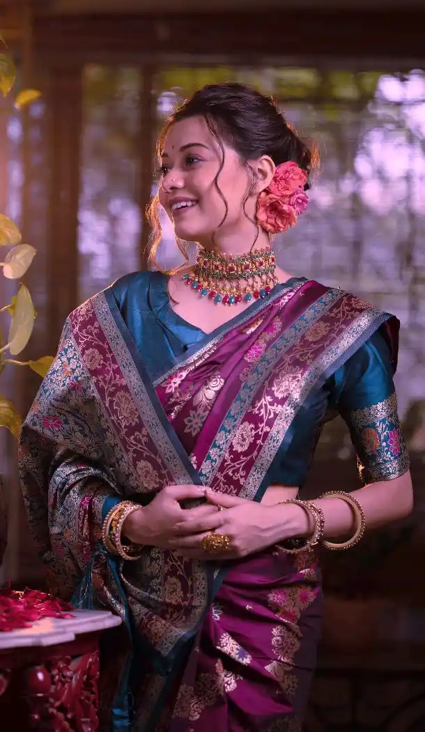 Wine Soft Banarasi Silk Elegant Weaving Saree – 215113