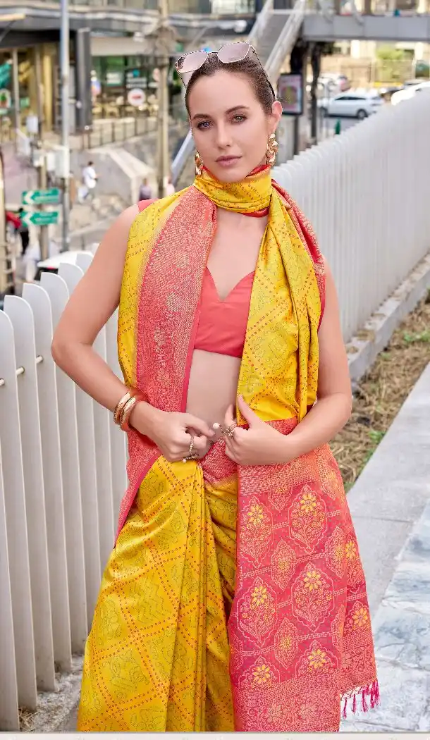 Mustard Soft Silk Bandhani Saree for Women – 215126