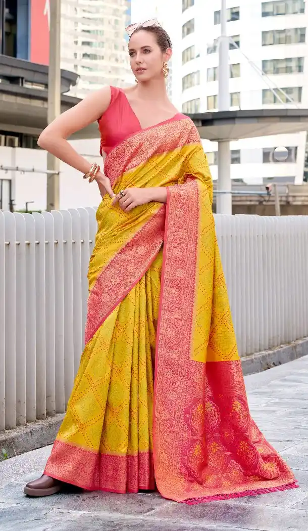 Mustard Soft Silk Bandhani Saree for Women – 215126