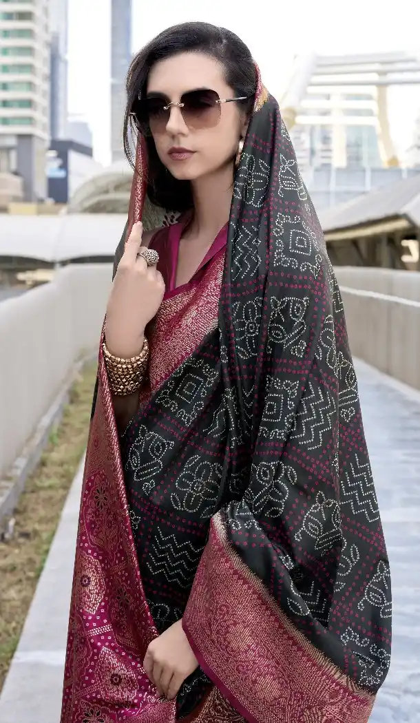 Black Bandhani Soft Silk Saree for Women – 215127x