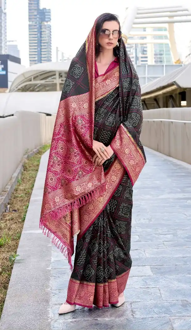 Black Bandhani Soft Silk Saree for Women – 215127x
