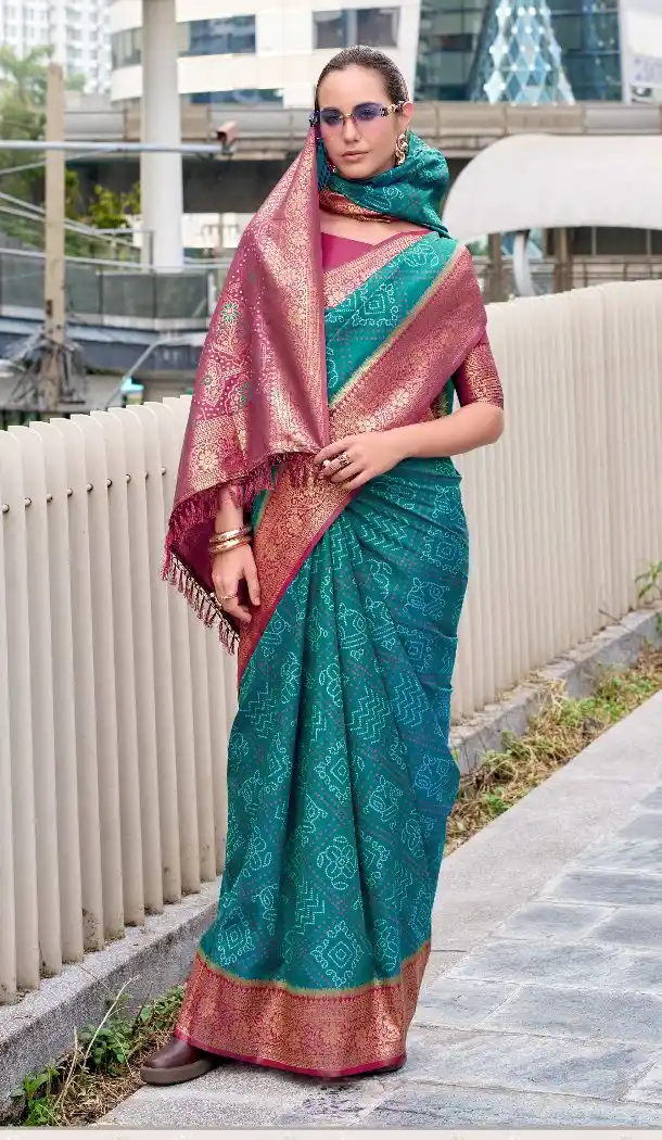 Blue Soft Silk Bandhani Work Saree – 215128