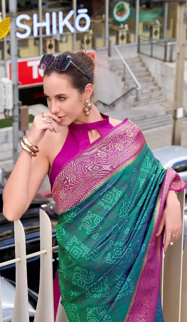 Rama Green Bandhani Soft Silk Saree – 215131