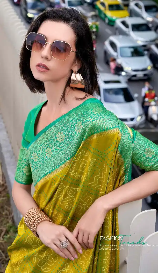 Yellow Soft Silk Bandhani Work Saree – 215132
