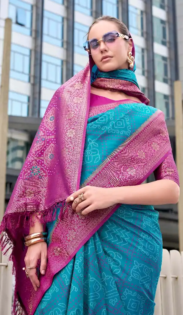 Blue Bandhani Soft Silk Traditional Saree – 215133