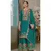 Shop Teal Blue Chinon Zari Embroidery Plus Size Pakistani Suit – 215266
