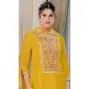 Buy Yellow Chinon Embroidery Zari Plus Size Suit Online – 215267