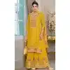 Buy Yellow Chinon Embroidery Zari Plus Size Suit Online – 215267
