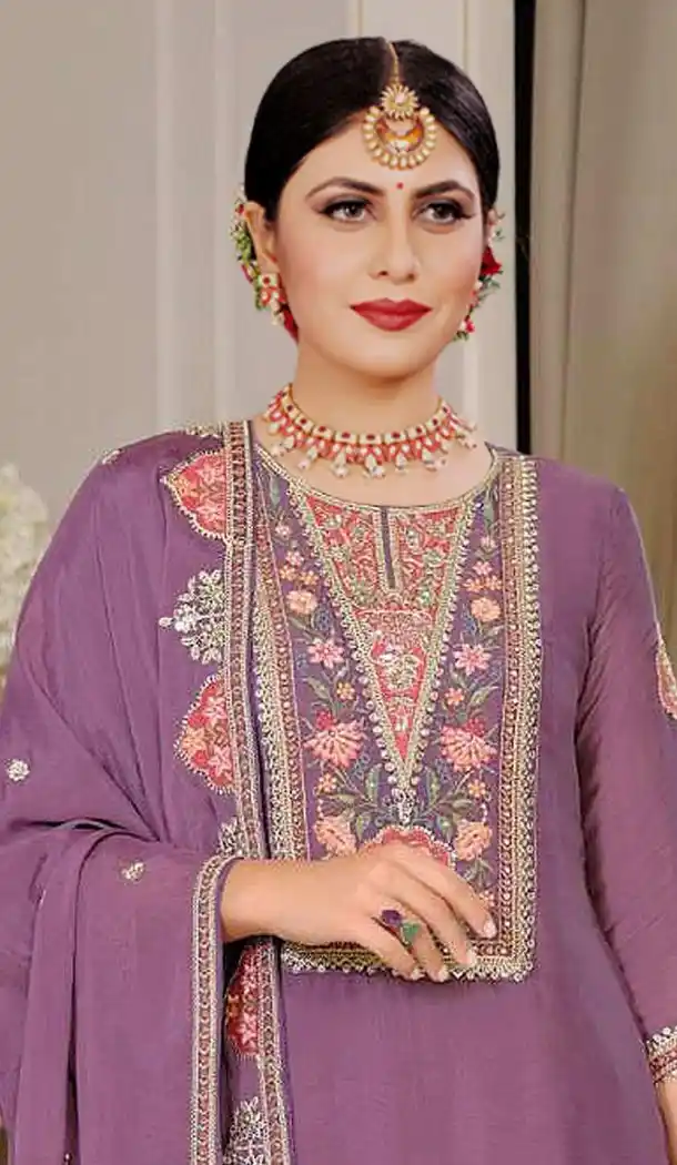 Purple Chinon Zari Work Pakistani Suit – 215268