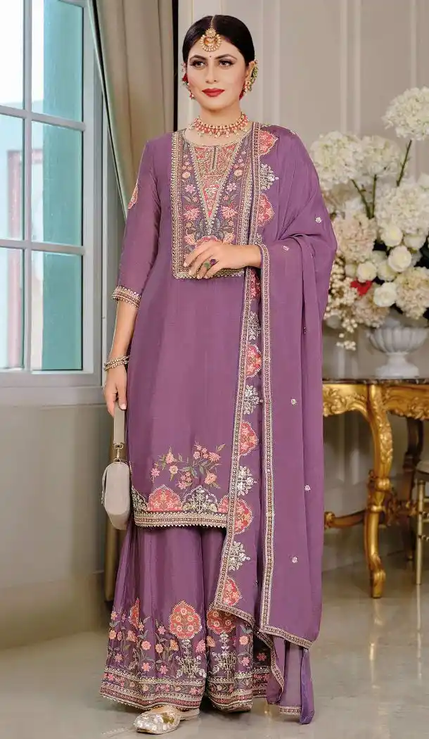 Purple Chinon Zari Work Pakistani Suit – 215268