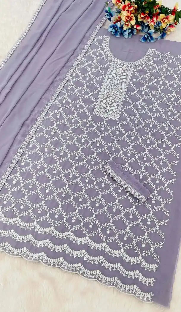 Purple Georgette Zari Embroidery Sharara Suit – 215407