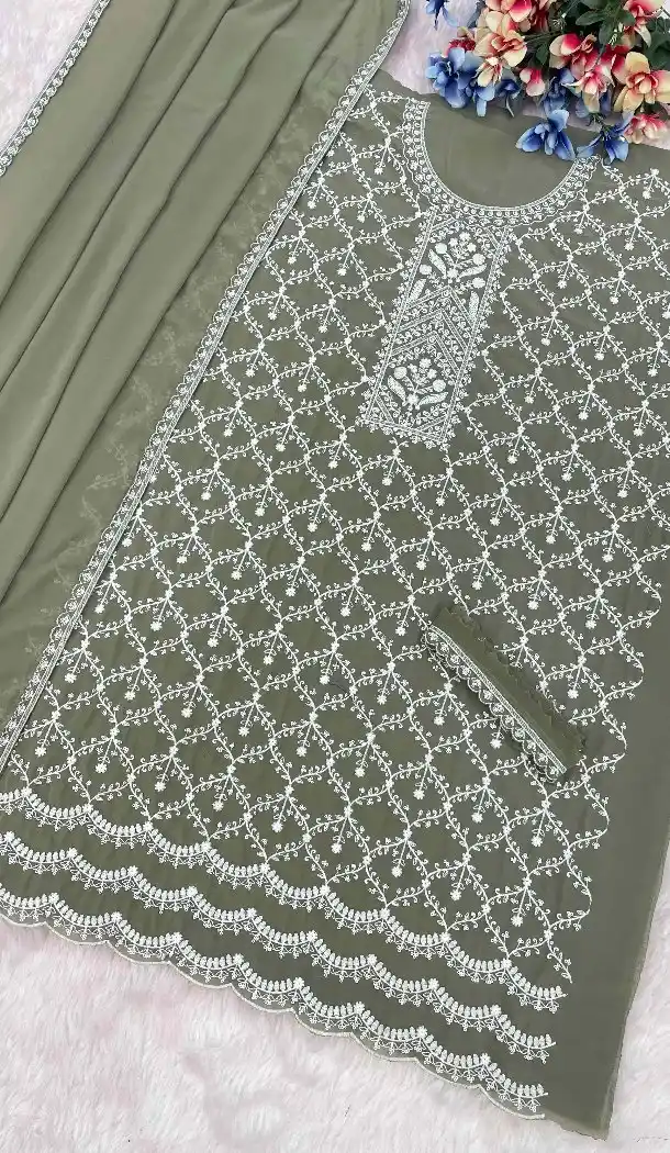 Green Georgette Embroidery Zari Sharara Suit – 215408