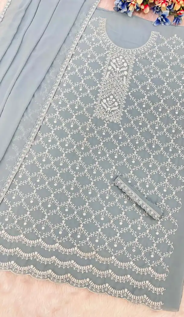 Grey Georgette Zari Work Sharara Suit – 215409
