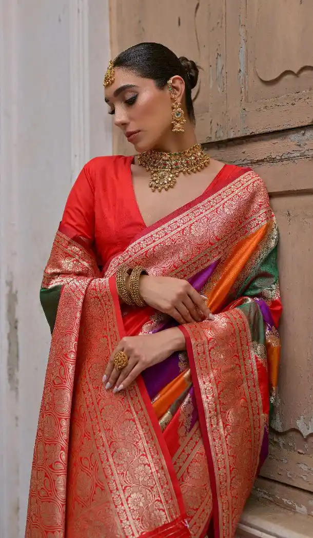 Red Banarasi Silk Saree with Jacquard Work – 215431