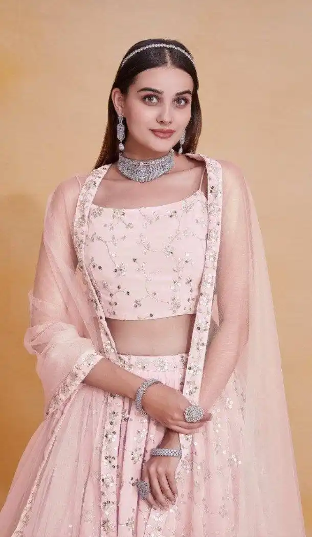 Pink Zari Georgette Party Wear Lehenga Choli - 215453