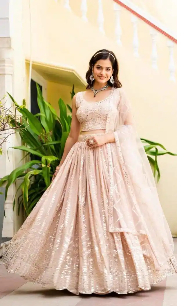 Peach Faux Georgette Embroidery Lehenga Choli - 215455