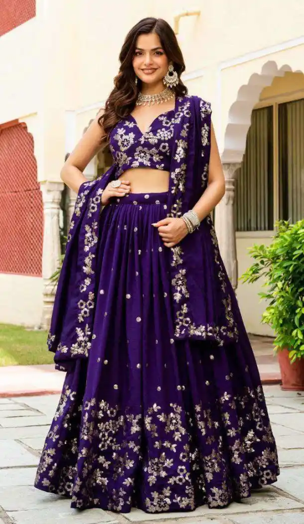 Purple Zari Sequin Party Lehenga Choli - 215510