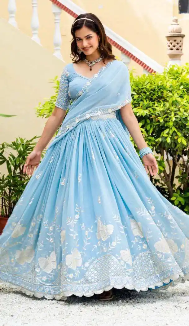 Multi Sequin Faux Georgette Lehenga Choli - 215510