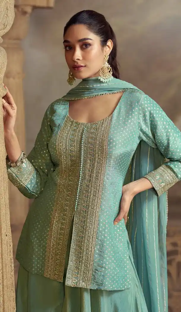 Sky Blue Viscose Zari Embroidery Palazzo Suit - 215535