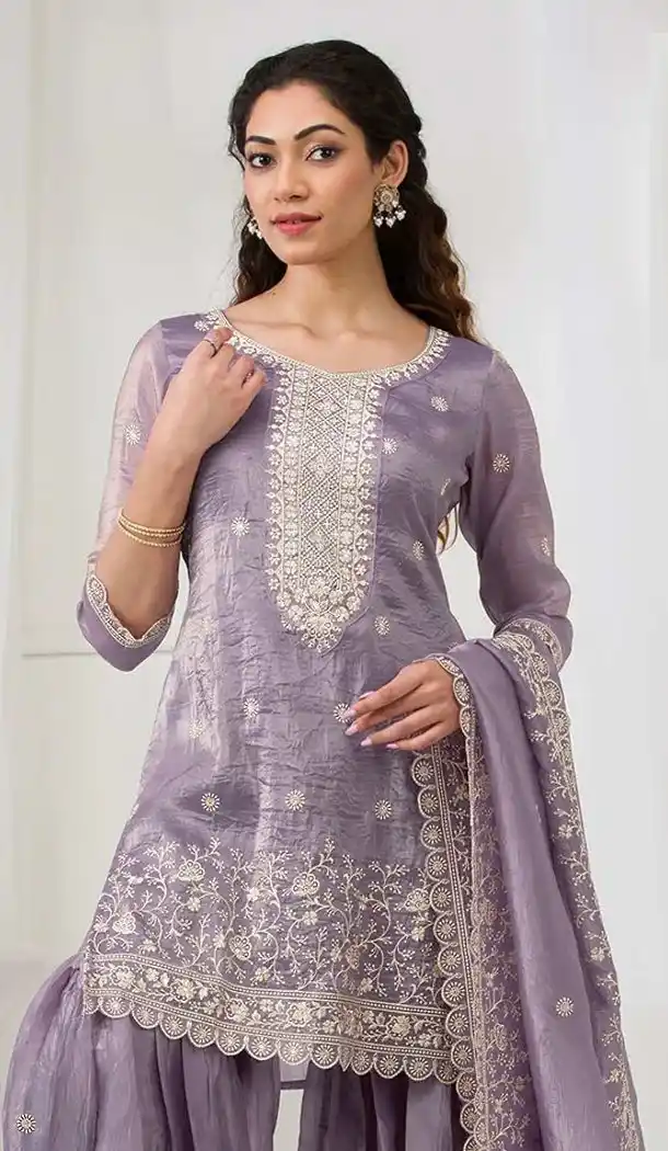 Purple Embroidered Gold Crush Sharara Suit – 215725