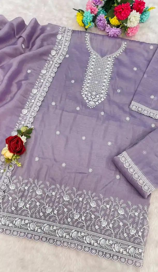 Purple Embroidered Gold Crush Sharara Suit – 215725