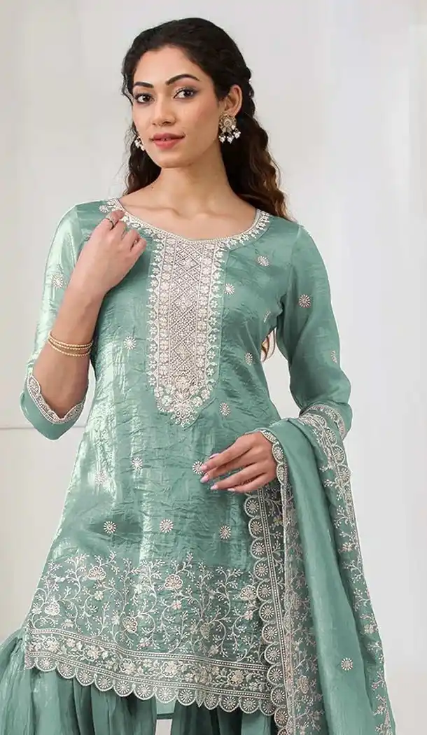 Sky Blue Sharara Suit with Zari Embroidery – 215726