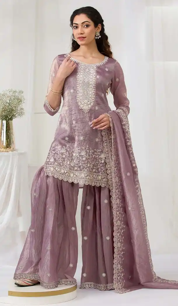 Lavender Gold Crush Zari Work Sharara Suit – 215727
