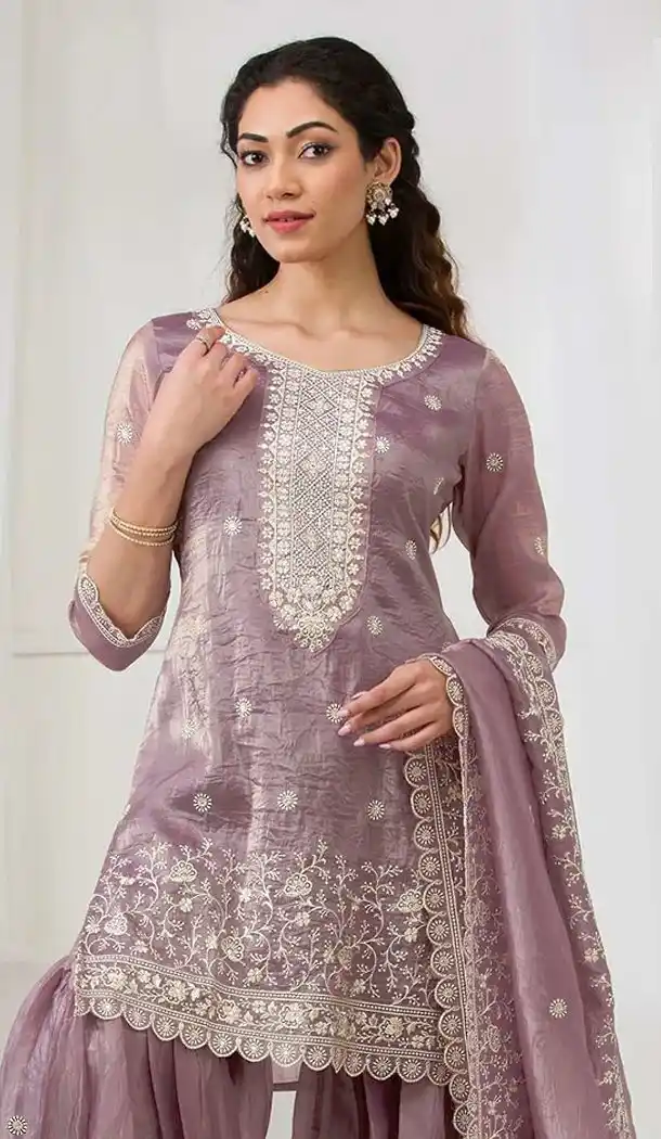 Lavender Gold Crush Zari Work Sharara Suit – 215727
