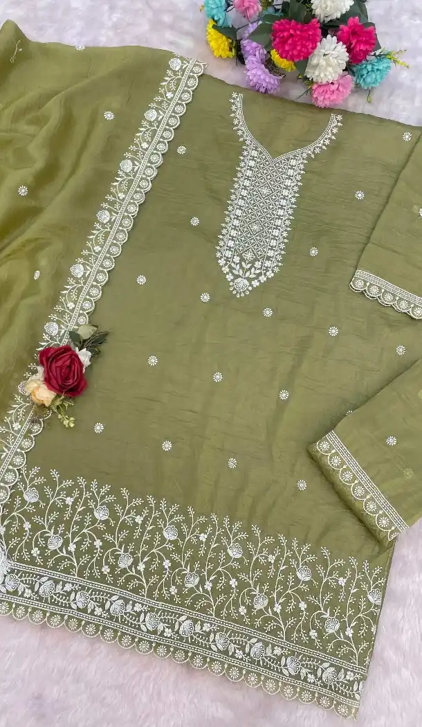 Green Embroidered Sharara Suit in Gold Crush – 215728