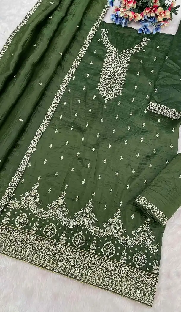 Gold Crush Green Palazzo Suit for Women 215730