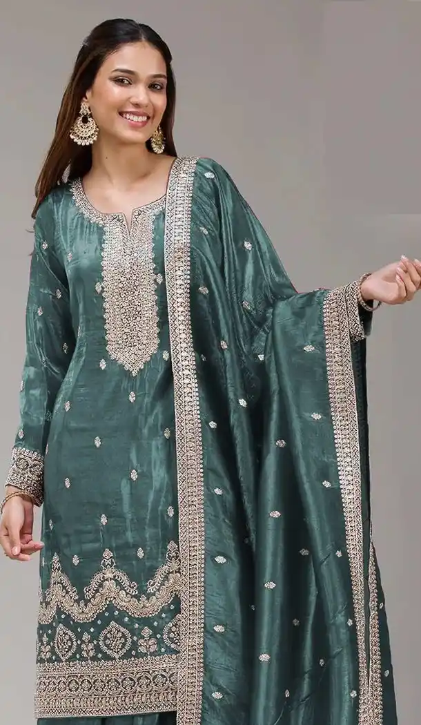 Blue Gold Crush Women Palazzo Suit 215732