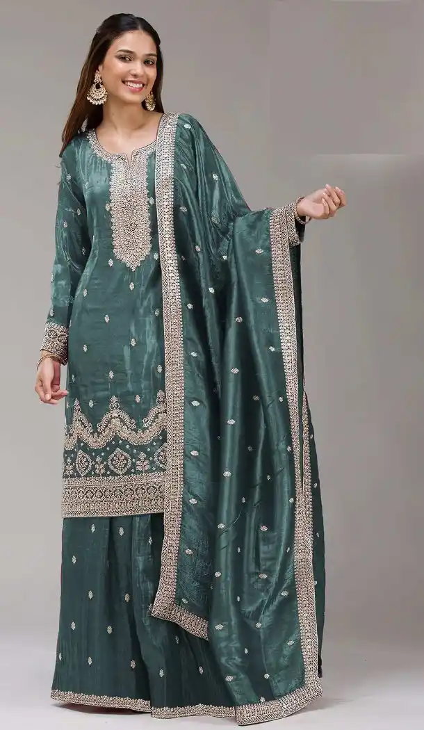 Blue Gold Crush Women Palazzo Suit 215732