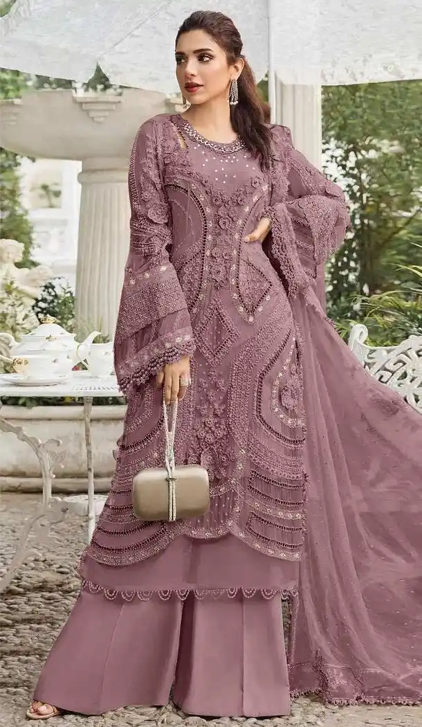 Badami Georgette Pakistani Suit with Embroidery Work - 215834
