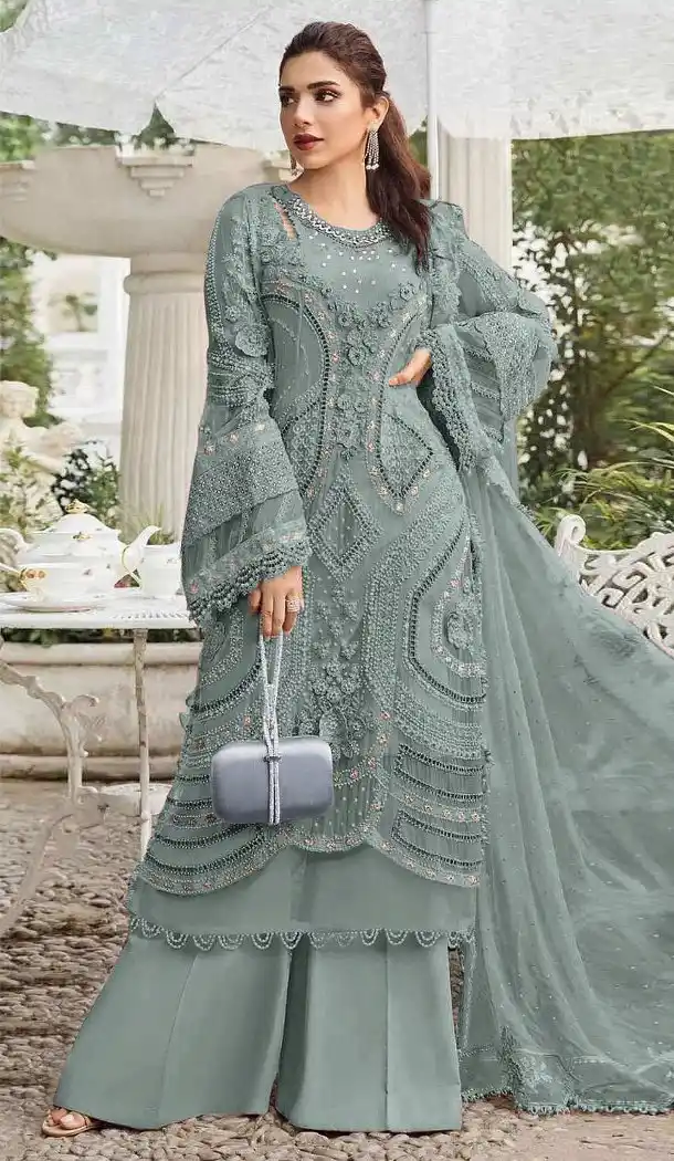 Pista Green Georgette Pakistani Suit with Embroidery Work - 215835