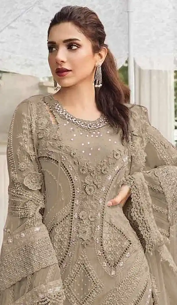 Chiku Georgette Pakistani Suit with Embroidery Work - 215836