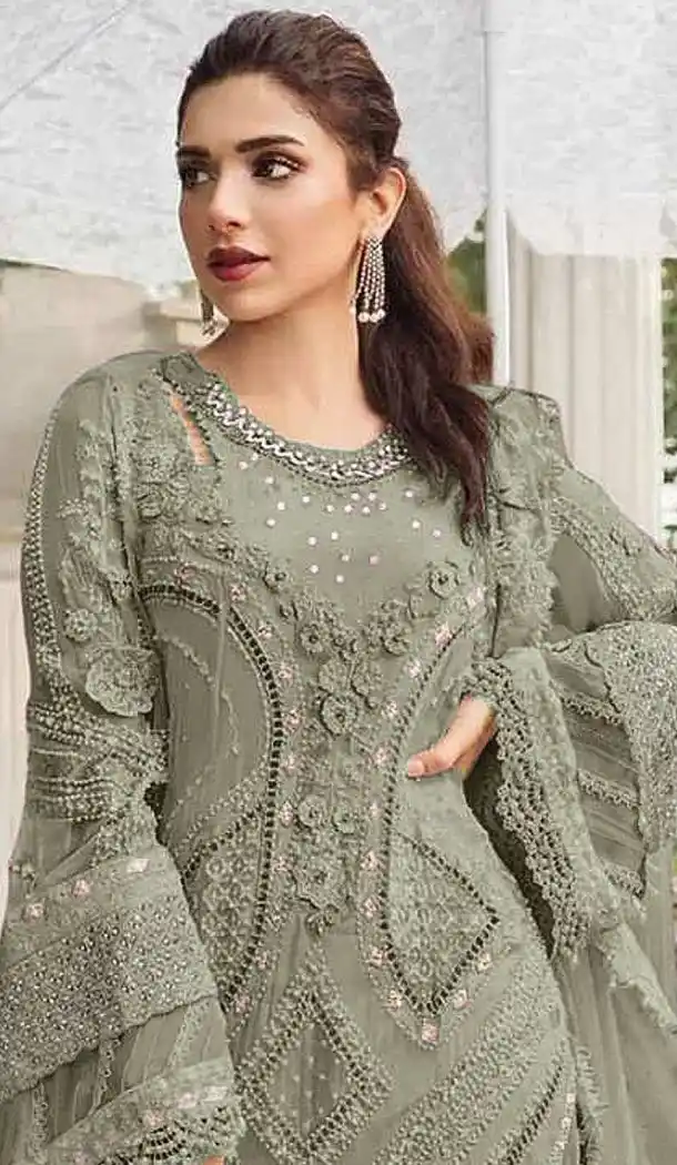 Mehendi Georgette Pakistani Suit with Embroidery Work - 215837