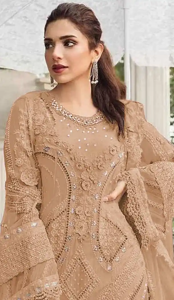 Peach Georgette Pakistani Suit with Embroidery Work - 215838