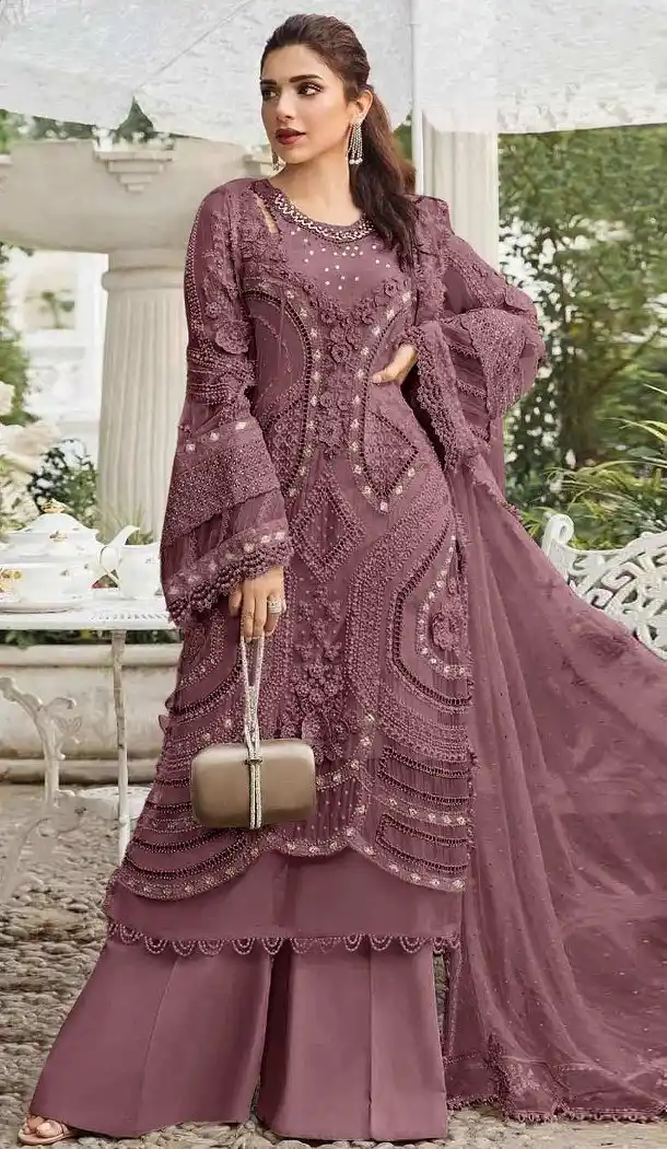 Chocolate Georgette Pakistani Suit with Embroidery Work - 215840