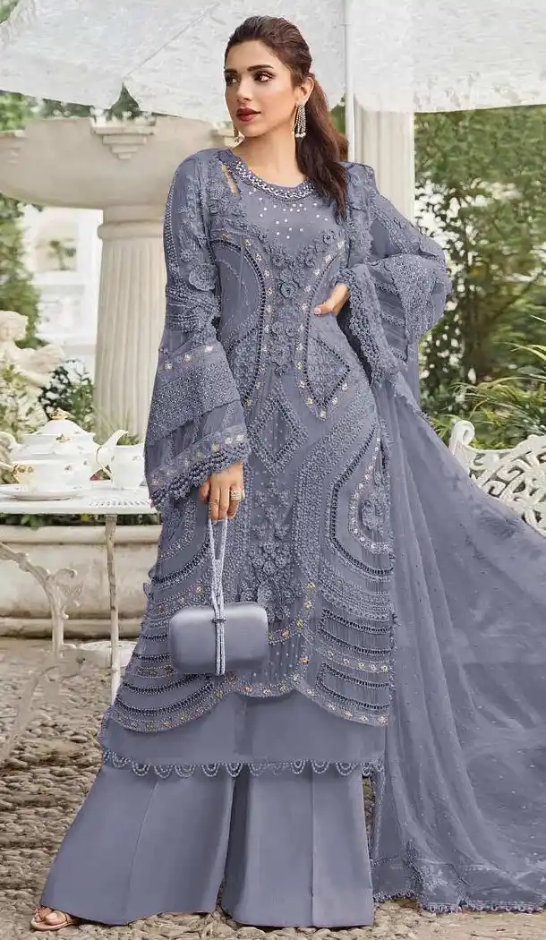 Purple Georgette Pakistani Suit with Embroidery Work - 215841