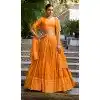 Shop Blue Chanderi Plus Size Lehenga Choli Zari Work - 215849