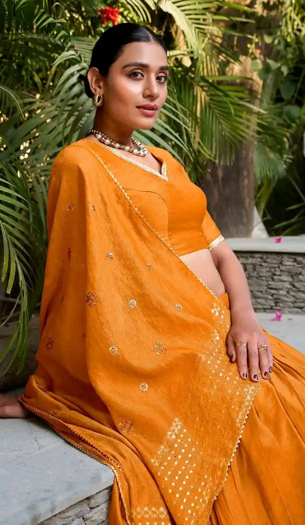 Orange Chanderi Lehenga Choli with Zari Weaving Work - 215847