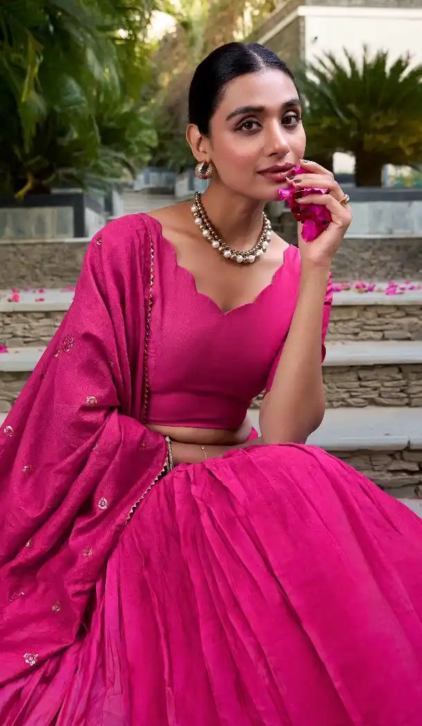 Pink Pure Chanderi Lehenga Zari Work Choli Set - 215848