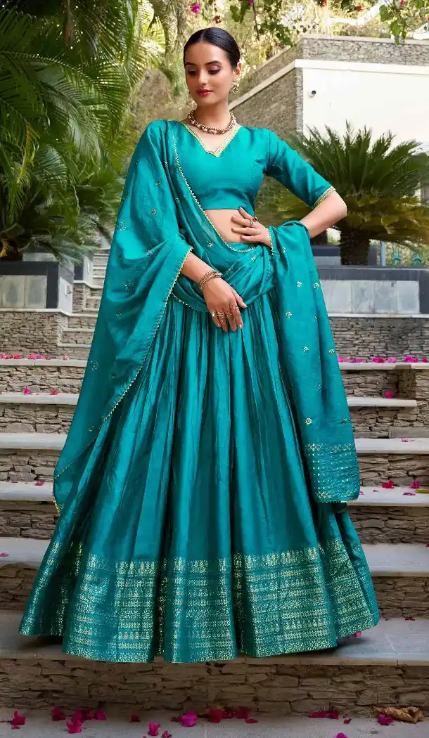 Blue Chanderi Lehenga Choli Zari Weaving Design - 215849