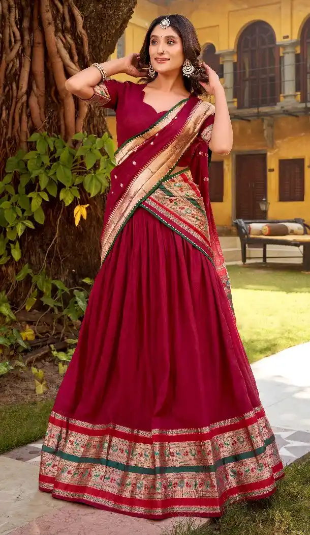 Dark Pink Chanderi Lehenga Choli with Zari Work - 216052