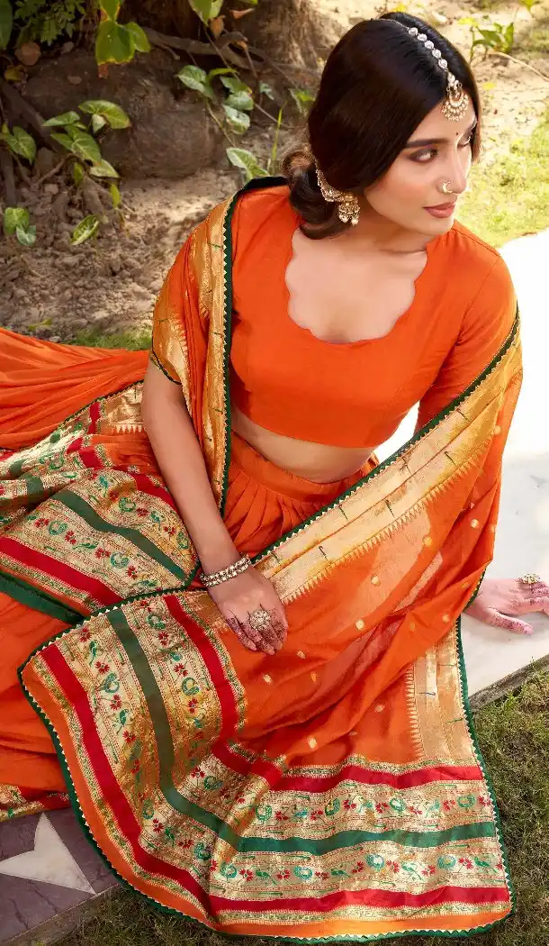 Orange Chanderi Lehenga Choli with Zari Work - 216053