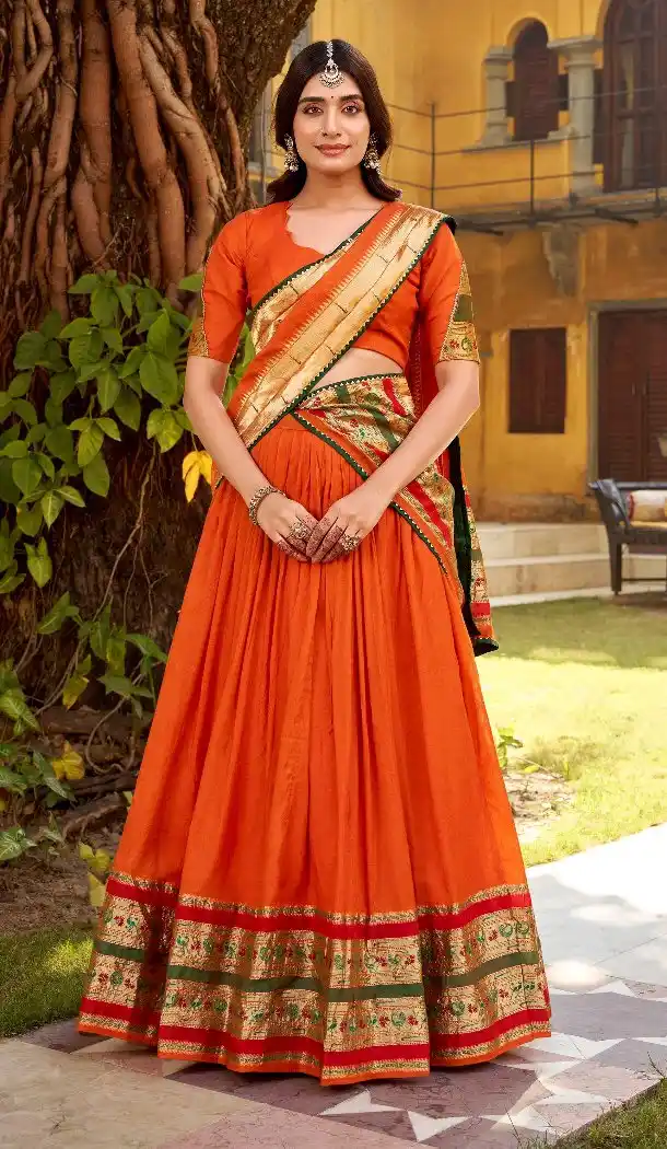 Orange Chanderi Lehenga Choli with Zari Work - 216053