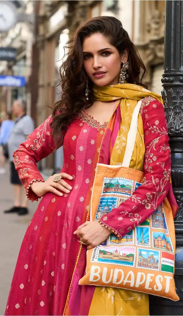 Multi Color Embroidered Silk Gown – 216114