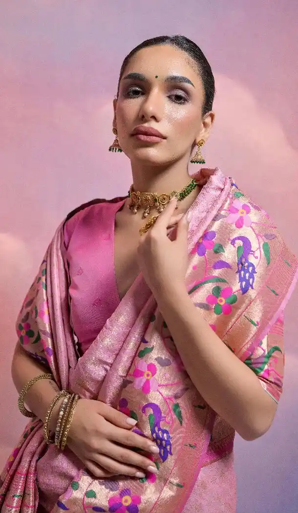 Pink Banarasi Silk Saree with Kanjivaram Weaving Work 216160